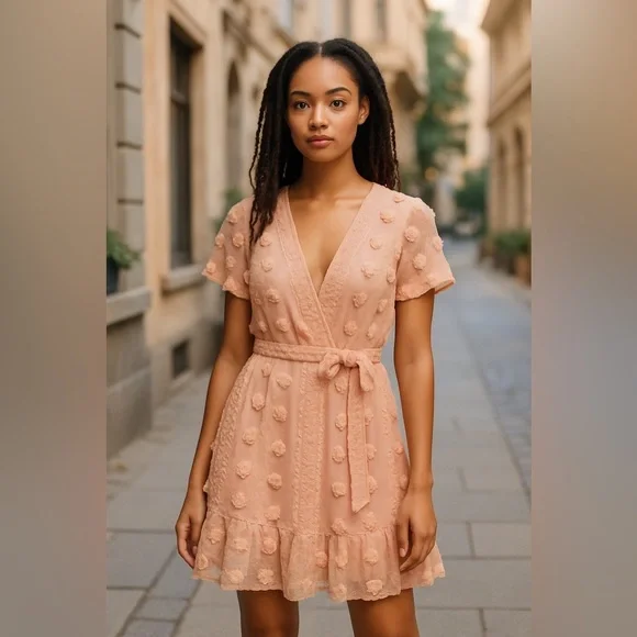 Shein Pink Embroidered Mini Dress Size Medium - Picture 1 of 10